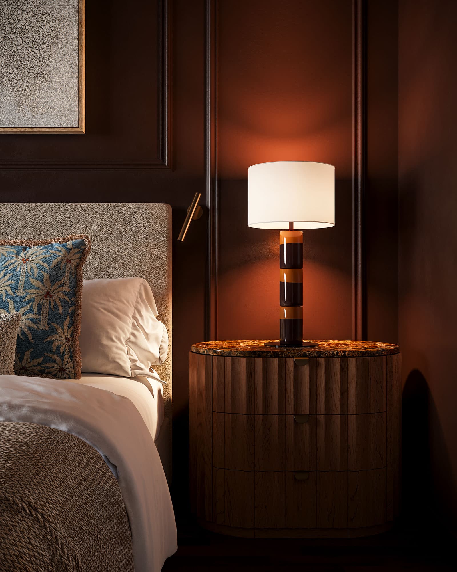 Berlin Bedroom interior design - color drenching technique with sophisticated palette