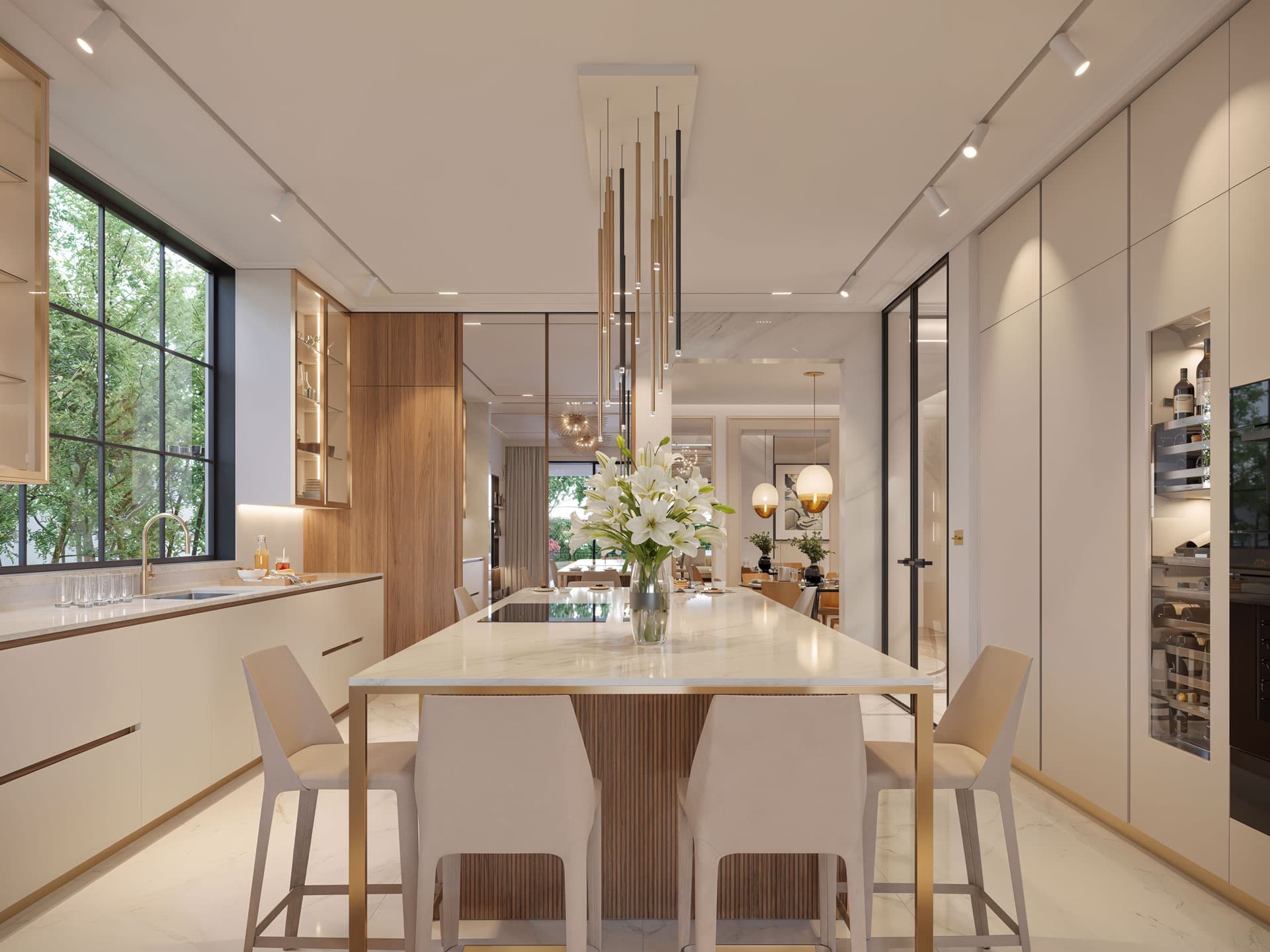 Beige Walnut Kitchen Contemporary Design - Calabasas Residence