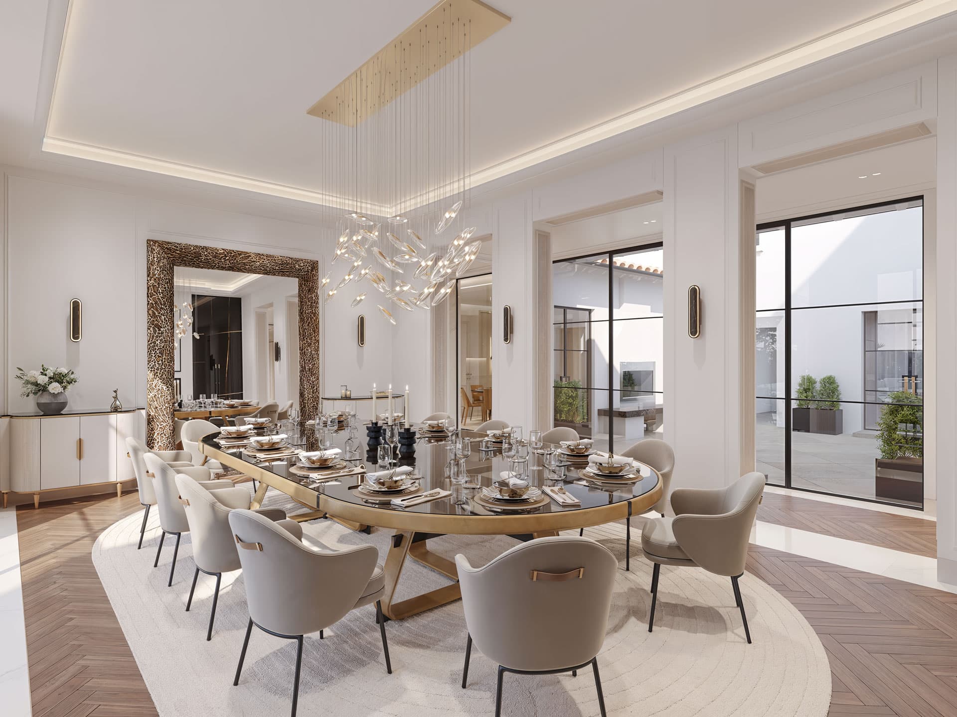 Luxury Dining Room Design Leopard Mirror - Calabasas Residence