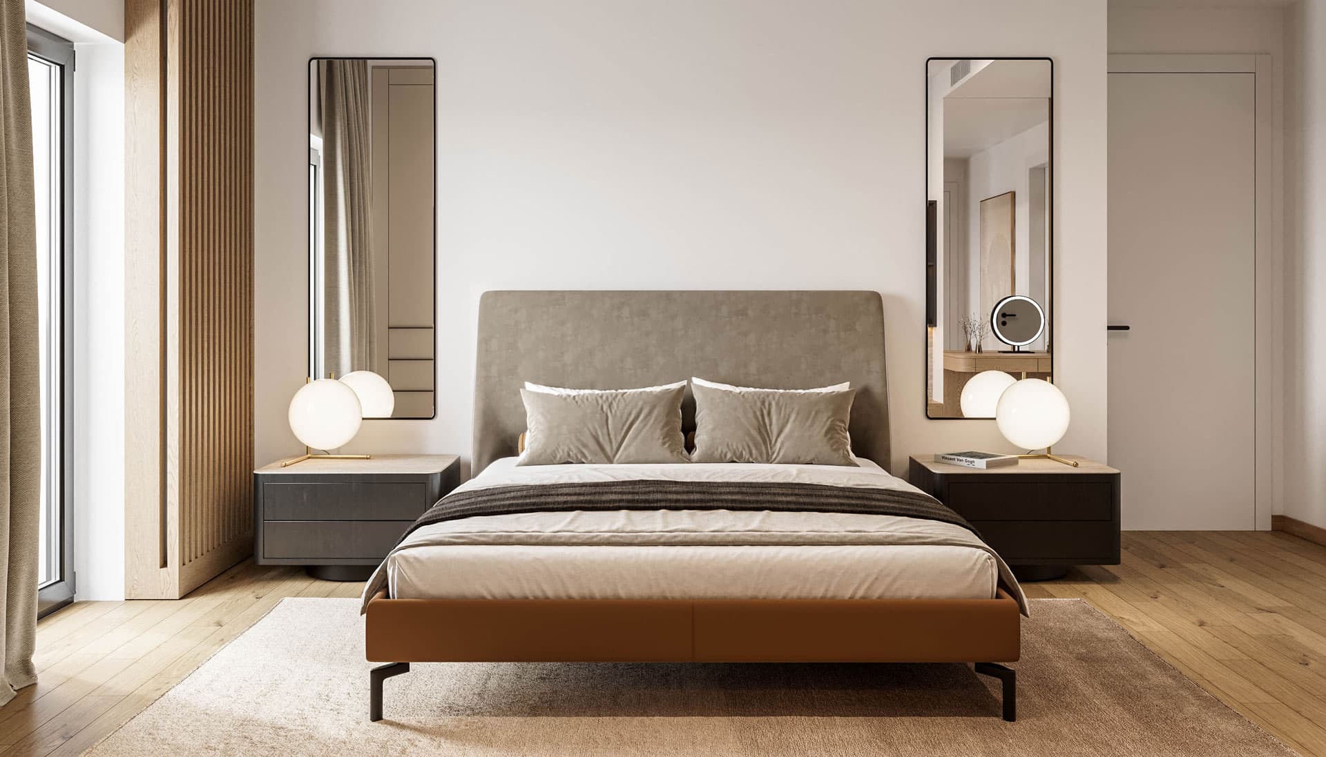Contemporary Apartment Bedroom Headboard Nightstands - Dorcol Apartment