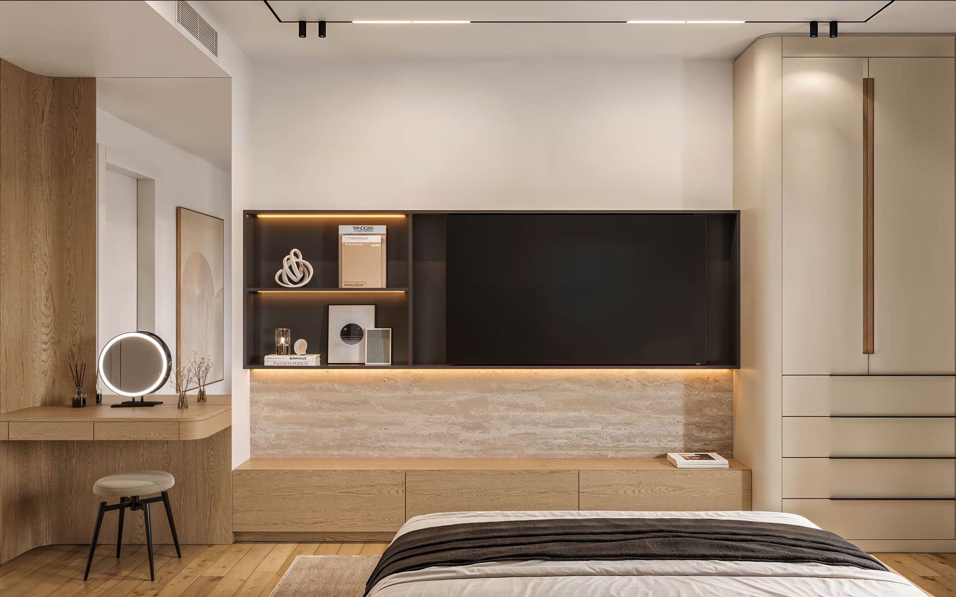 Contemporary Apartment Bedroom Tv Wall - Dorcol Apartment