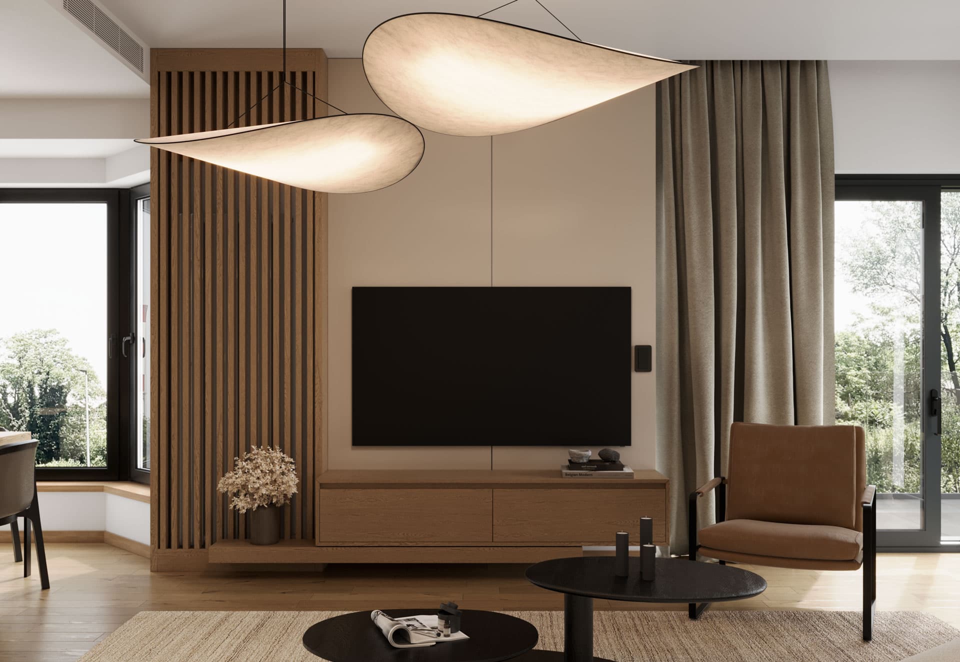 Contemporary Apartment Japandi Tv Wall Design - Dorcol Apartment