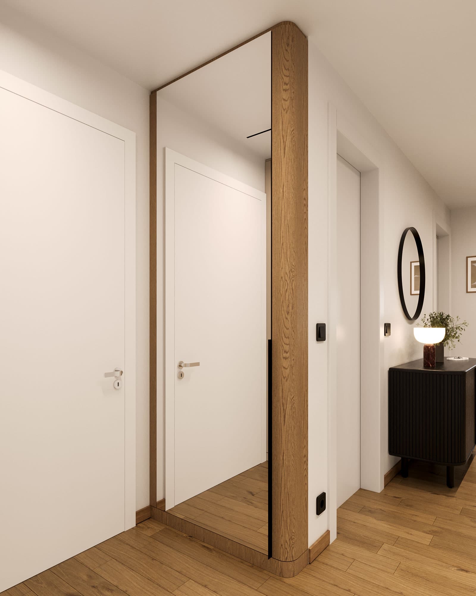 Contemporary Apartment Mirrored Cabinet Entrance - Dorcol Apartment