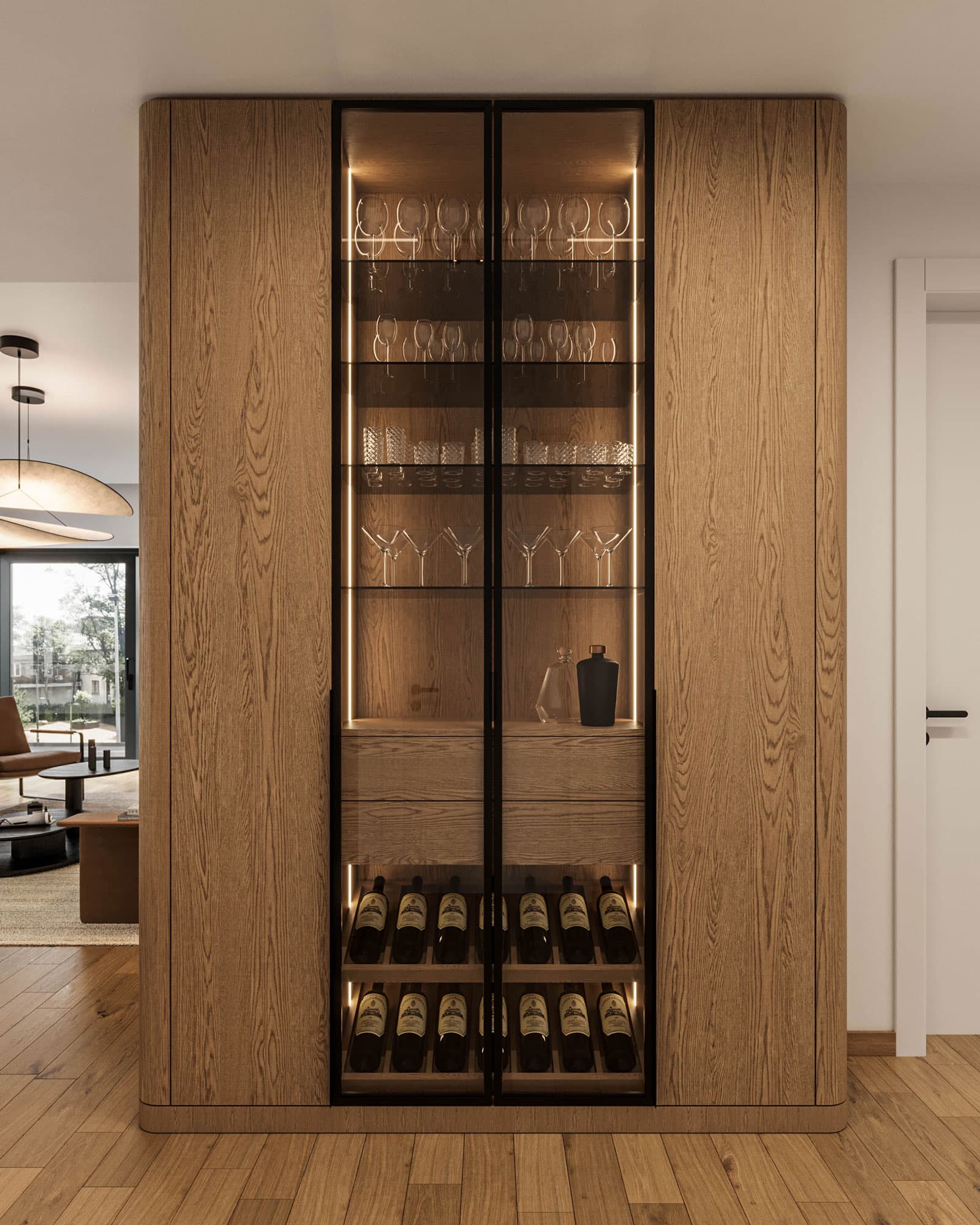 Contemporary Apartment Wine Cabinet Design - Dorcol Apartment