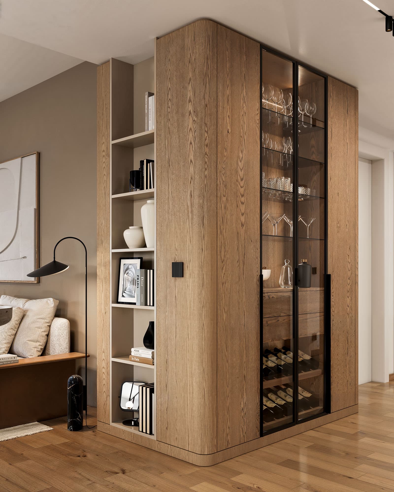 Contemporary Apartment Wine Cabinet Shelving Design - Dorcol Apartment