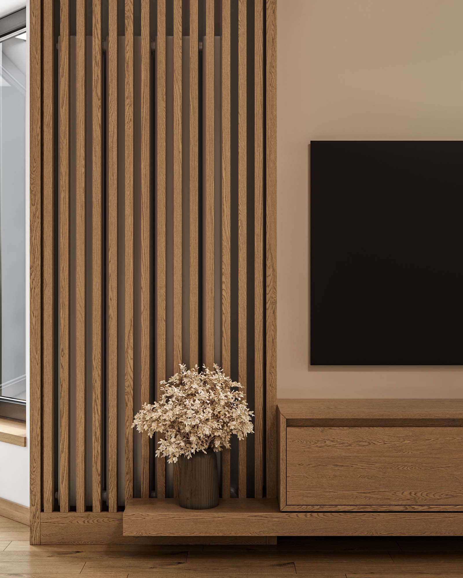 Contemporary Apartment Wood Slats Japandi Design - Dorcol Apartment