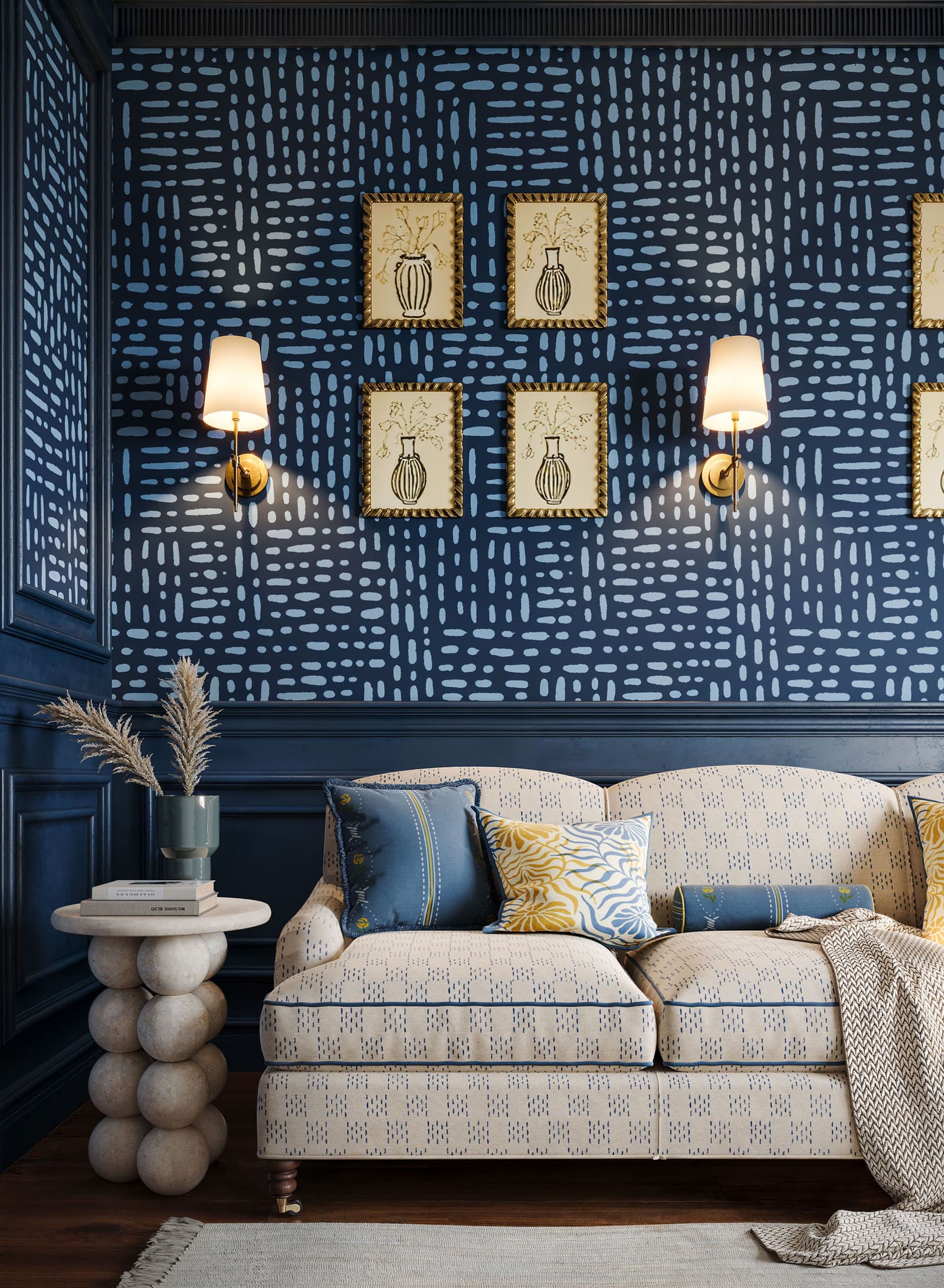 Blue Walls Classical Interior Sofa - Loomly Customs
