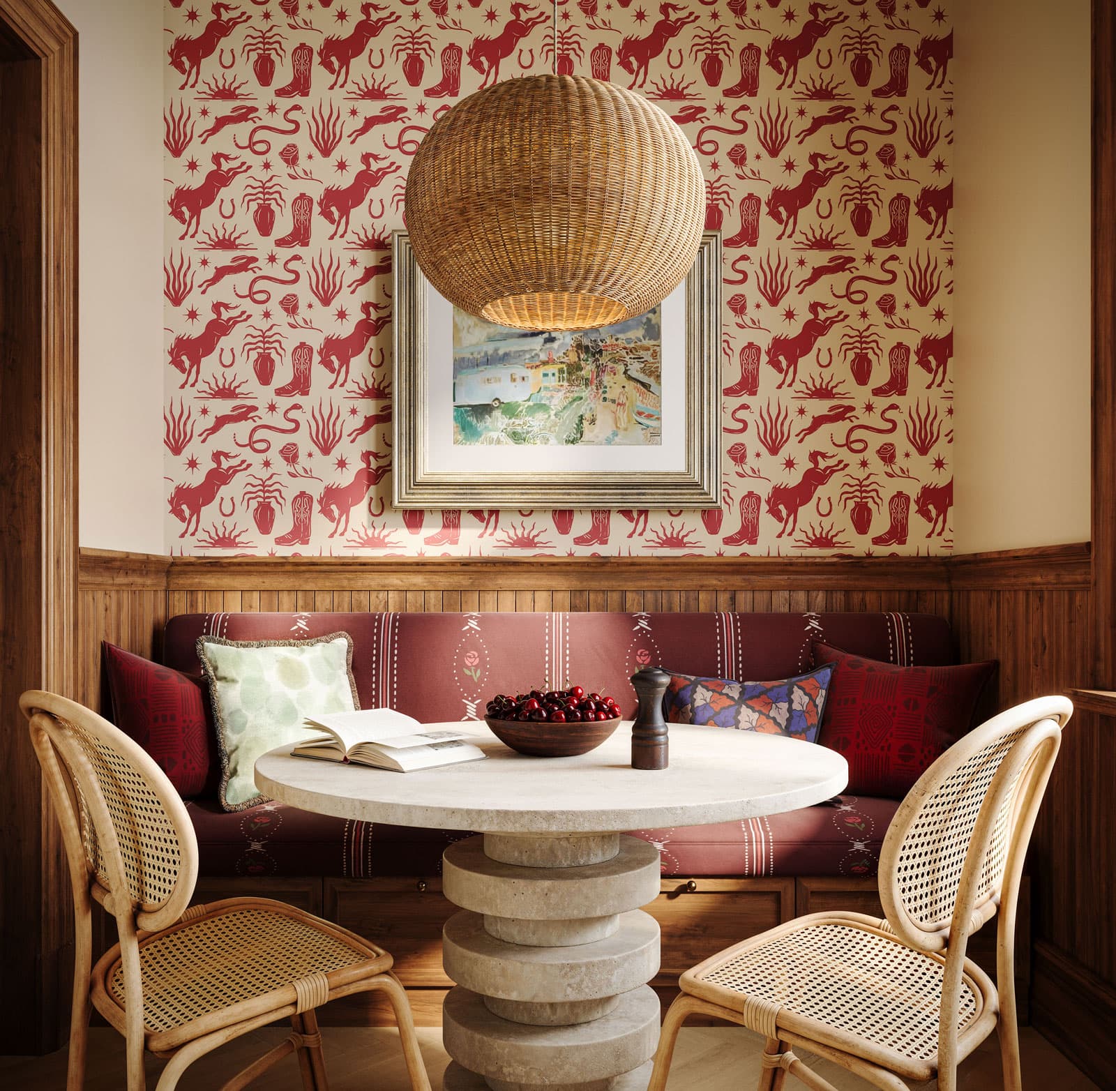 Breakfast Nook Red Banquette Seating - Loomly Customs