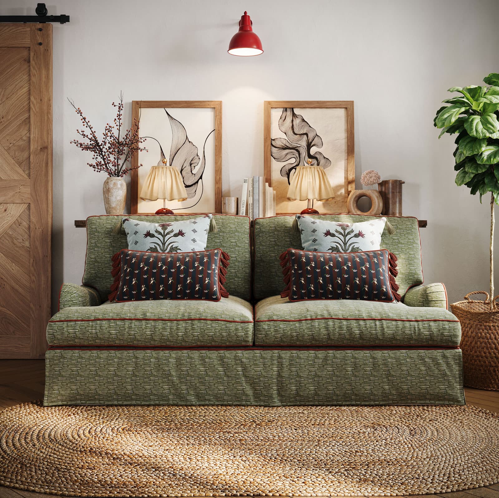 Farmhouse Interior Green Couch - Loomly Customs