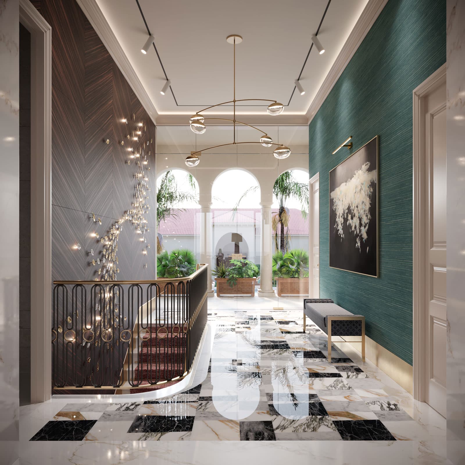 Black And White Marble Entrance Foyer Luxury Design - Ocean Villa