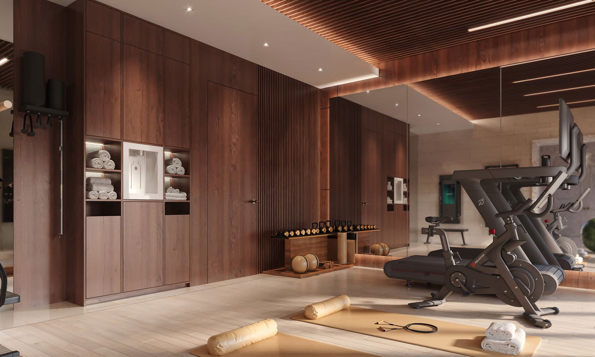 Home Gym Walnut Wood Walls - Ocean Villa