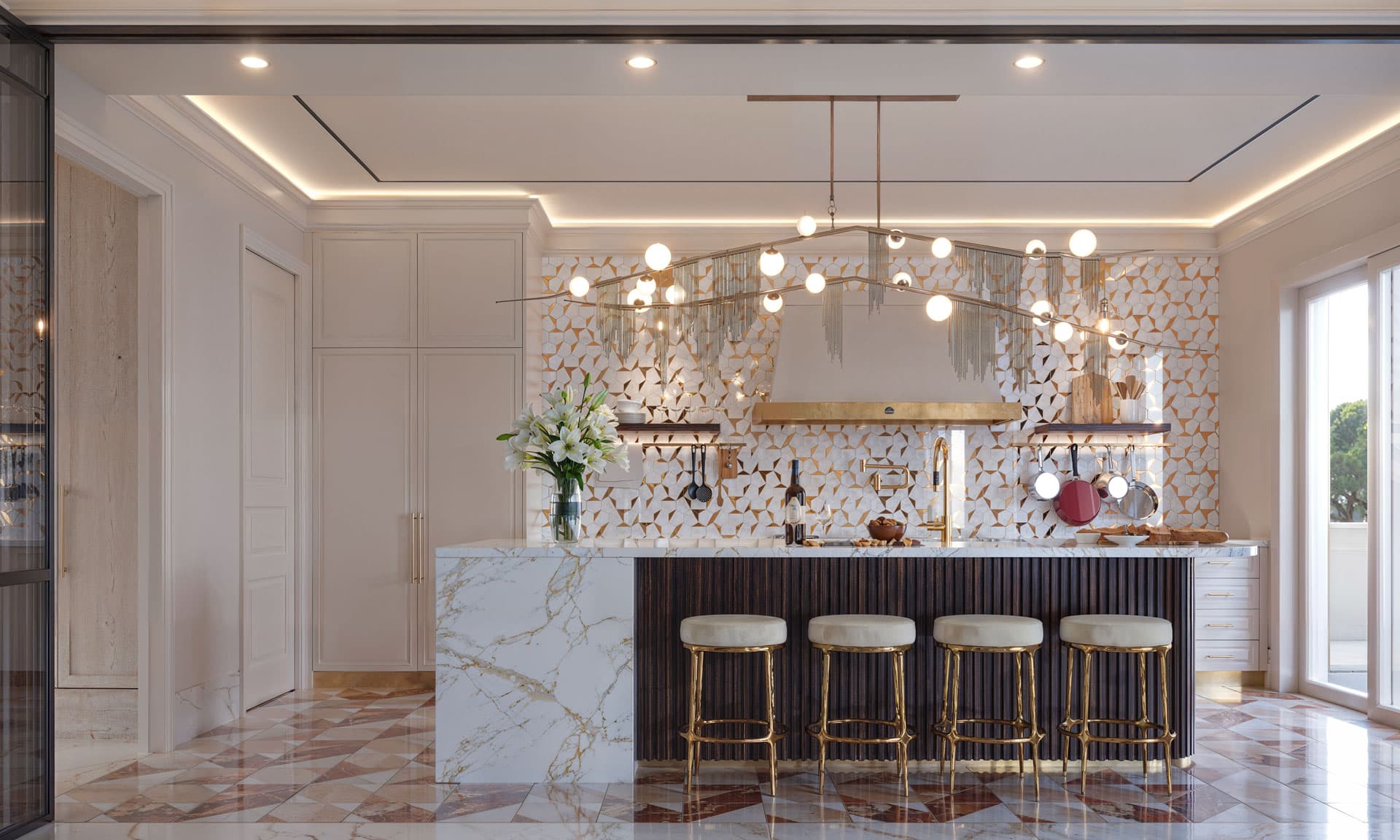 Kitchen Island Marble Wood Slats Luxury - Ocean Villa