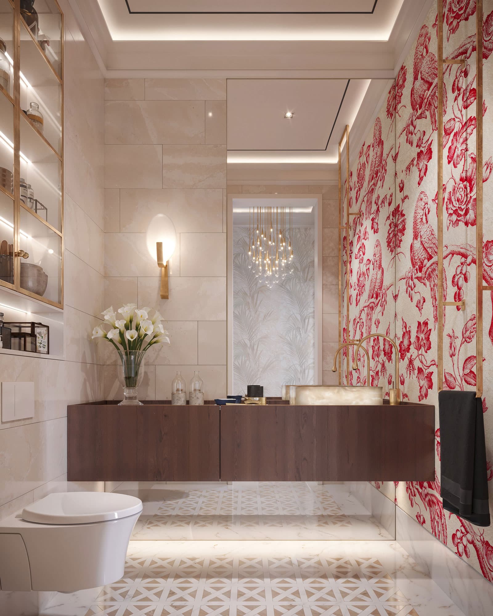 Powder Room Red Parrot Wallpaper - Ocean Villa
