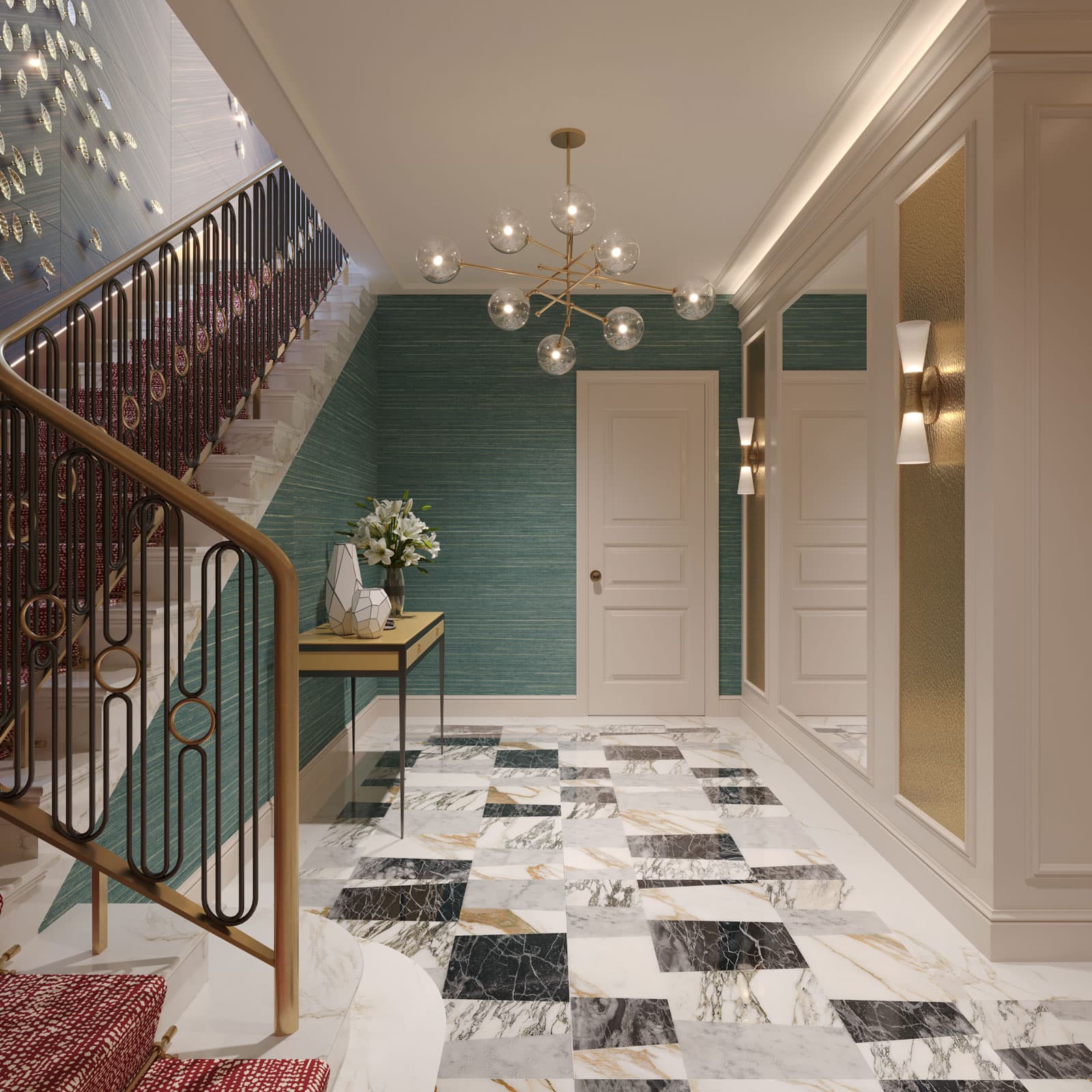Staircase Hallway Teal Blue Wallpaper - Ocean Villa