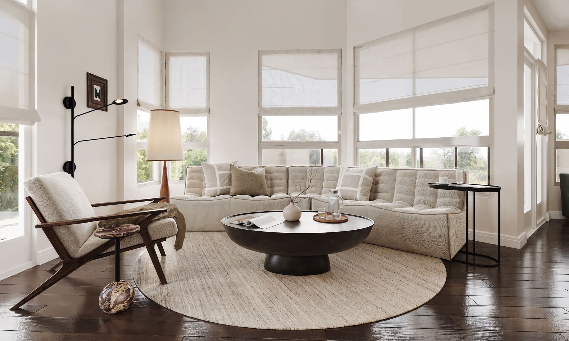 45 Degree Sectional Sofa Interior Circular Rug - Playa Vista Residence