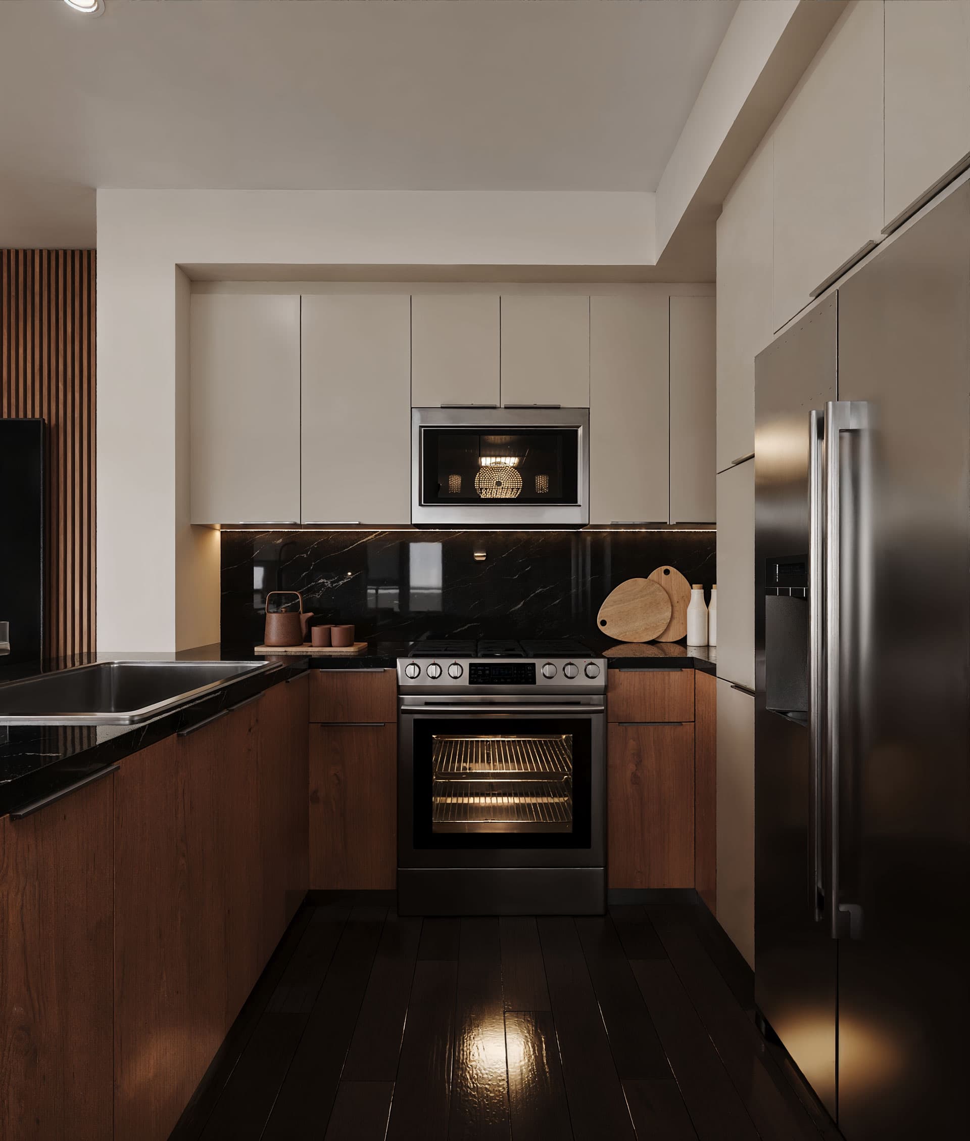 Wood Black Beige Kitchen Contemporary Design - Playa Vista Residence